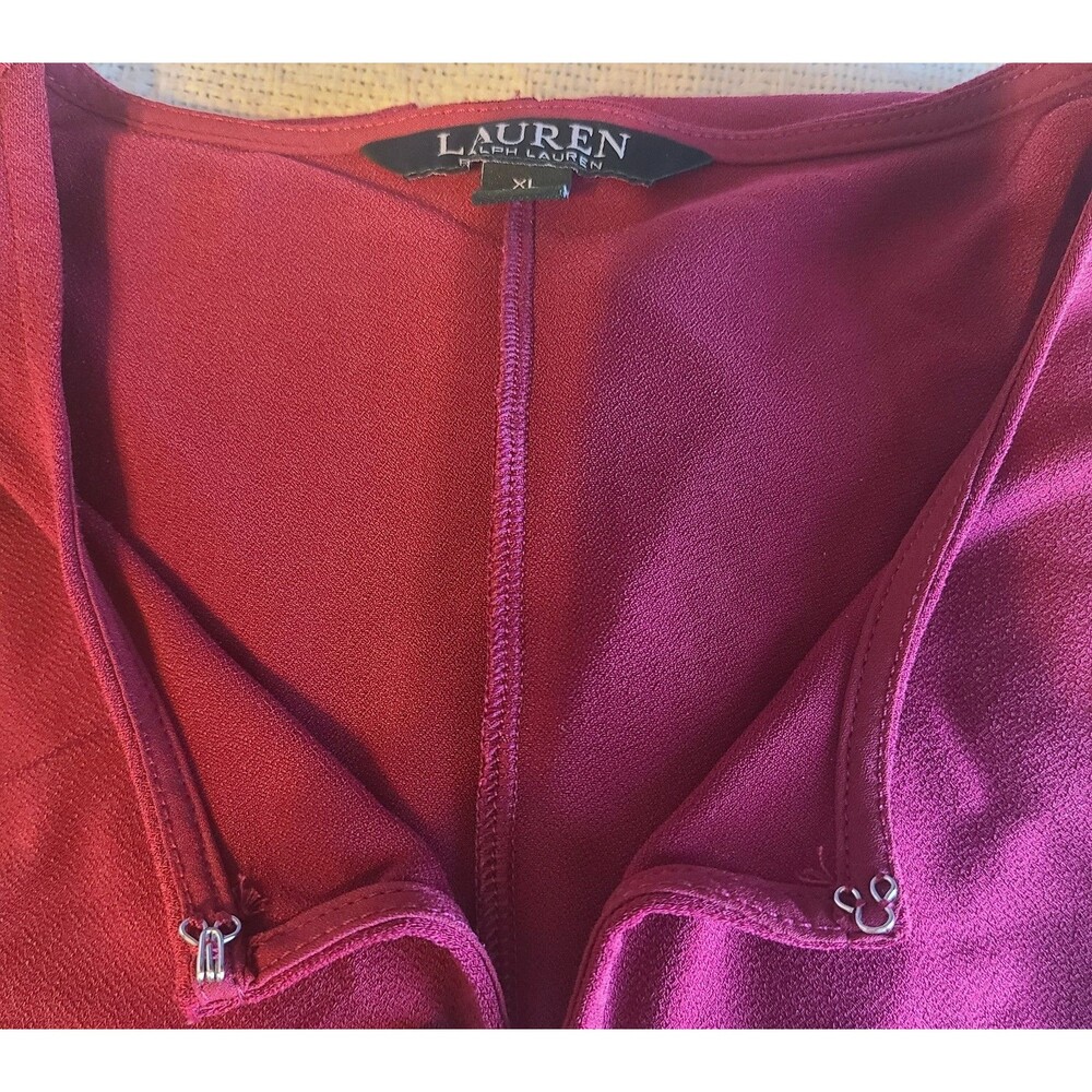 Lauren Ralph Lauren Womens XL Red 3/4 Sleeve Tunic Blouse Soft Minimalist Party - Picture 9 of 13